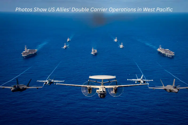photos show us allies' double carrier operations in west pacific